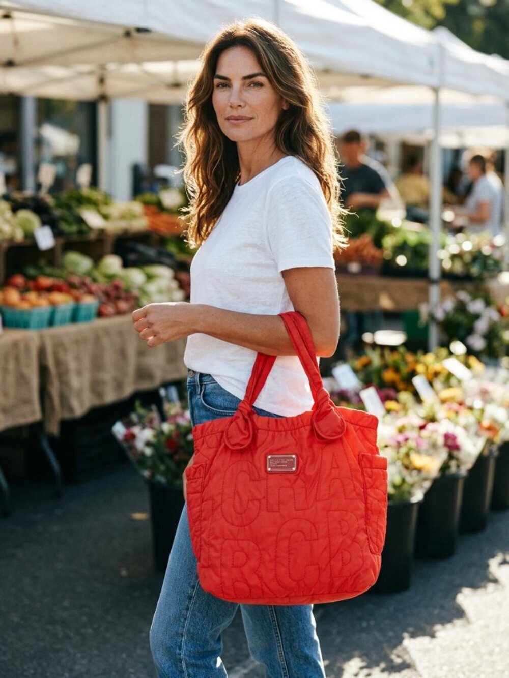 Marc Jacobs Quilted Nylon Tote with Logo Plaque, Poppy Fuchsia Pink
